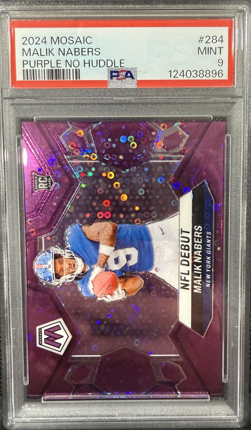 2024 Panini Mosaic NFL Debut Malik Nabers No Huddle Purple Mosaic Prizm /50 (RC)