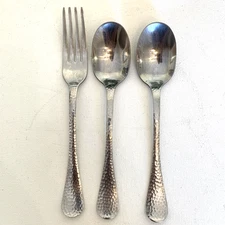 3 Piece Stainless Steel Hammered Texture Dinner Fork Spoons Set 7.75" & 8.25"