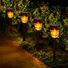 4X Solar Flickering Flame Lights Outdoor Pathway Lantern Landscape &Hanging Lamp