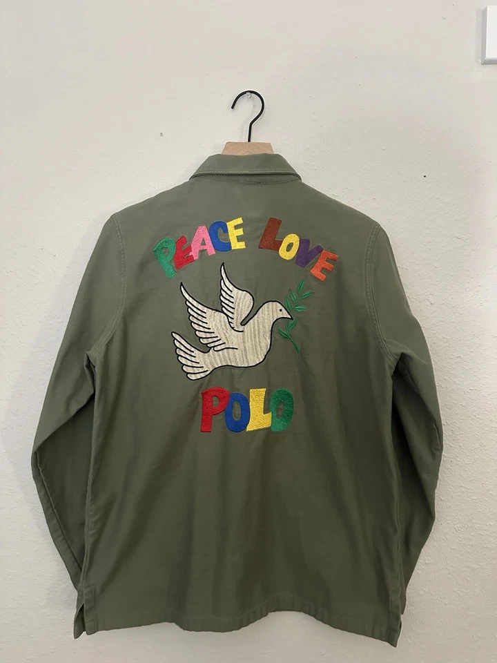 Polo Ralph Lauren Peace Love Polo Chaqueta Camisa Verde M Paloma Bordada Militar Foto 2 de 3