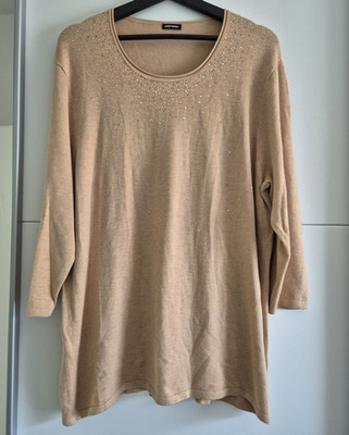 Gerry Weber Damen Pullover Strick Rundhals 3/4-Arm Beige mit Glitzer Gr. 42