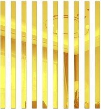 10 Pcs Gold Mirror Wall Stickers Striped Design Mirror Art Tile Decal DIY Self