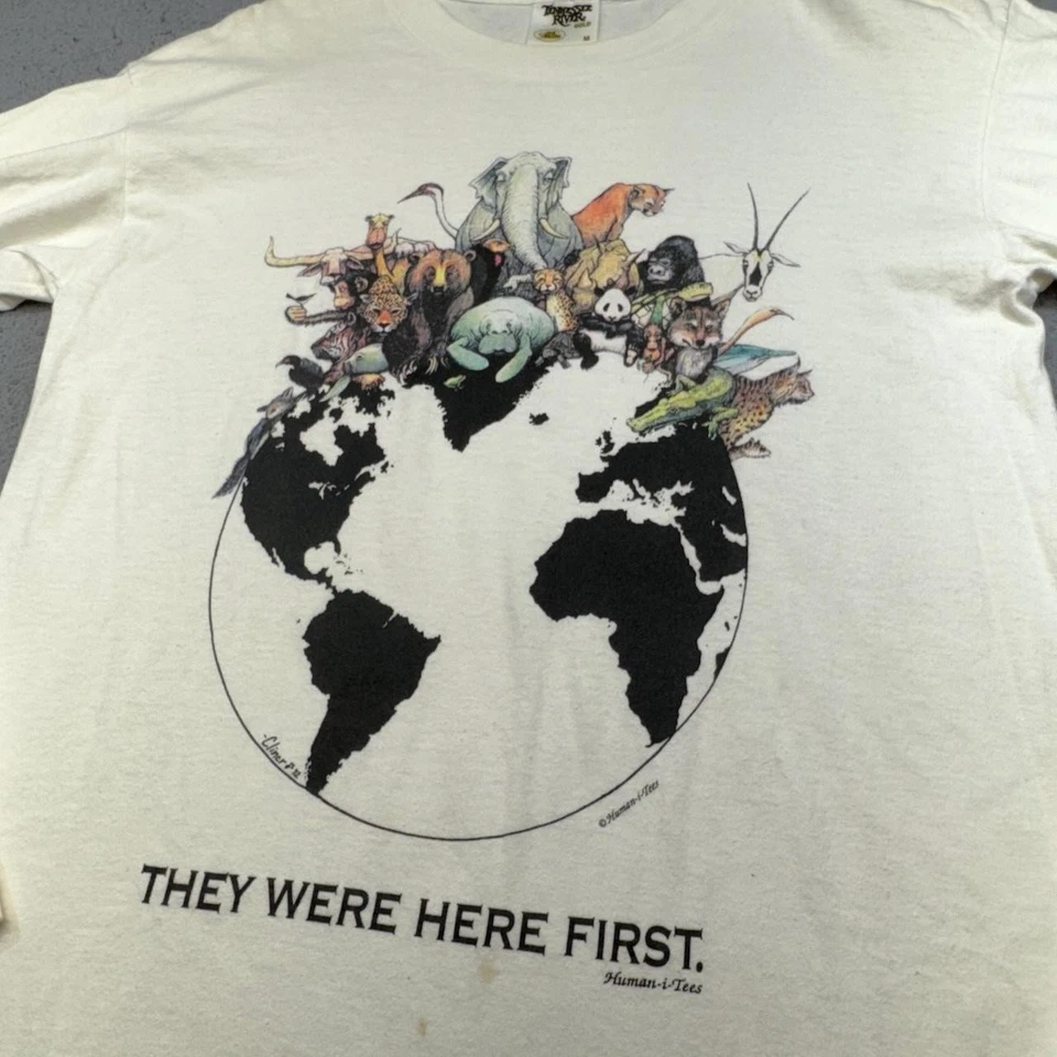 Camiseta Masculina Vintage Human i Média Animal Terra Gráfica Eles Estavam Aqui Primeiro - Imagem 2 de 4