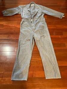 Vintage Red Kap USA Coveralls Blue Herringbone Striped Mechanic Shop Size 44RG