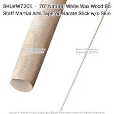 76" Natural White Wax Wood Bo Staff Martial Arts Tapered Karate Stick w/o Bark