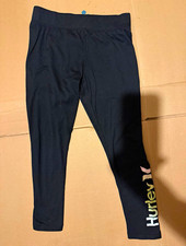 Hurley Boys M Black Logo Leggings Pants Pull On Elastic Waist Stretch