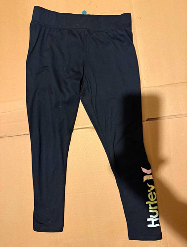 Hurley Boys M Black Logo Leggings Pants Pull On Elastic Waist Stretch