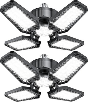 Garage Light 2 Pack 120W, 12000LM LED Lights for Garage with 4+1 Deformable Pane