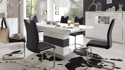 Esstisch Trento Säulentisch Tisch ausziehbar weiß und grau 180-280x100 cm