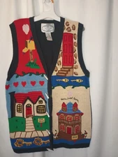 Eagles Eye Cottage Novelty Sweater Vest Womens Large 90s Grandma Home Eclectic
