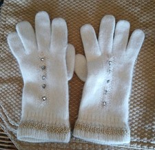 MID-CENTURY 40S 50S LAMBSWOOL OR CASHMERE RHINESTONES GLOVES WITH GOLD THREADING