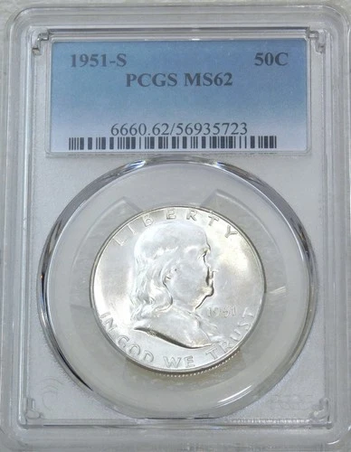 1951-S Franklin Half Dollar PCGS MS62 Frosty White Just Graded New Holder #H97A