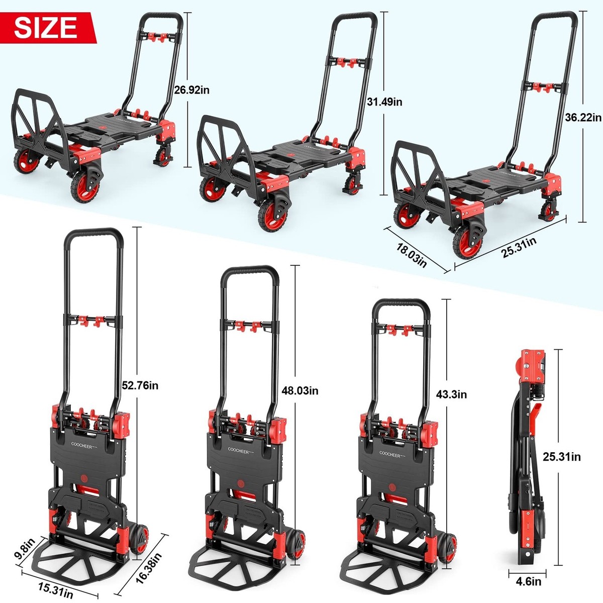 2-in-1 Hand Trucks Dolly, 330Lbs Hand Cart with Basket,Foldable 