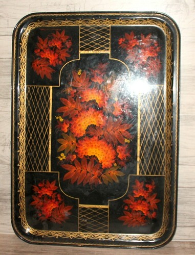 Vintage Floral Metall Tole Serviertablett - Bild 4 von 7