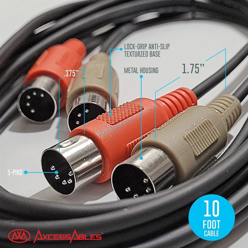 AxcessAbles Dual 5-Pin MIDI Cable (10 ft). MIDI Cables - Image 4 of 4