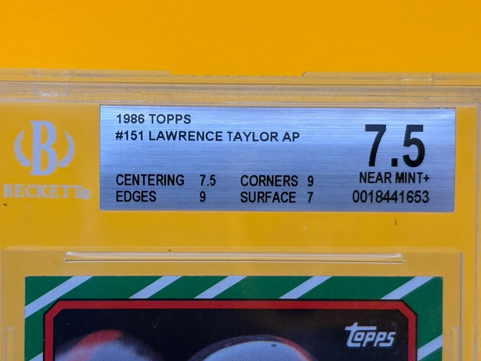 1986 TOPPS #151 LAWRENCE TAYLOR AP BGS 7.5 All Pro - Image 3 of 3