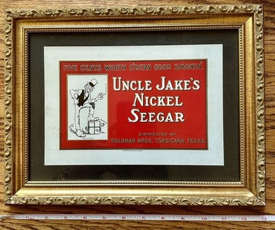Original 1925 Uncle Jake s Nickel Seegar Cigar Label Framed Double Matted