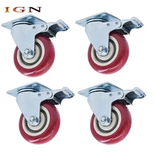 Red Caster Wheels 4" Locking Casters With Brake Swivel Plate Castor 4 PCS Caster