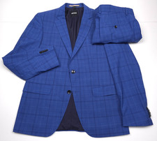 Hugo Boss Huge-224 Super 130s Wool Suit Mens Size 40R Slim Fit Blue Check Drago