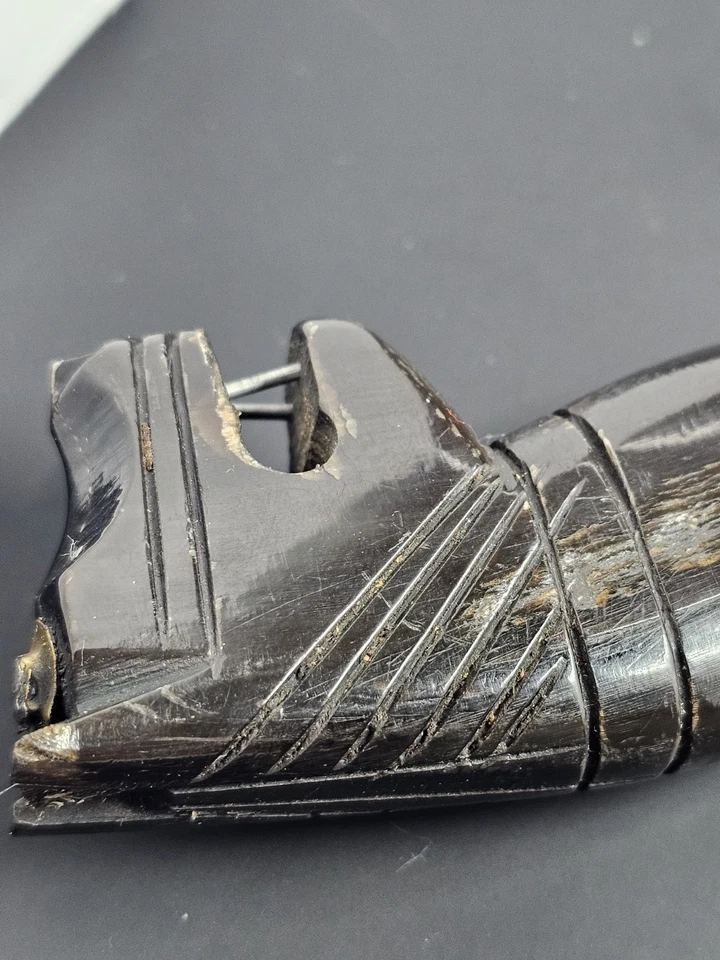 Antigo Kris Adaga Madeira Panter Pummel Design Gravado Lâmina Curvilínea Conjunto de 2 - Imagem 4 de 4