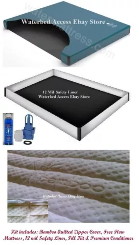 Super Single Free Flow Waterbed Mattress with Bamboo Zipper Cover & Liner