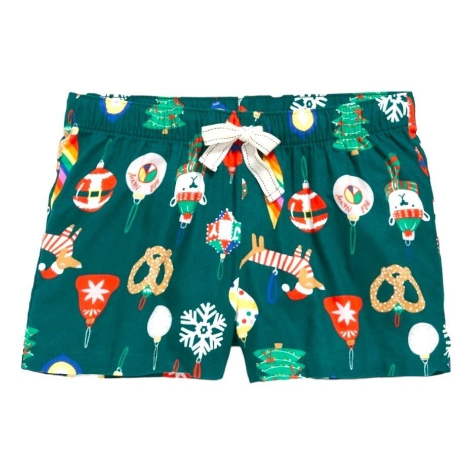 Cozy Green Flannel Christmas Sleep Shorts Womens Size L JJ1754-image