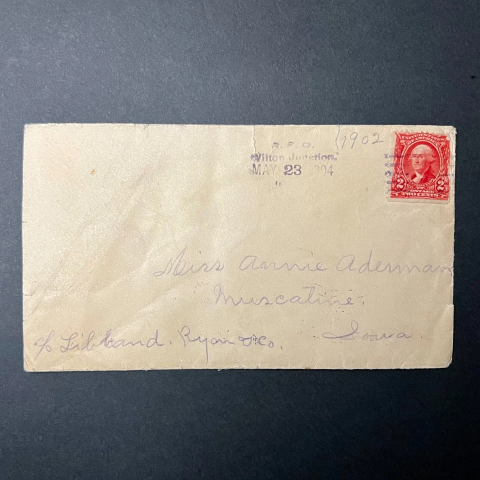 1903 EE. UU. #301 - 2c Washington - Vinculado a 1904 cubierta RFD - Wilton Junction, Iowa Foto 2 de 4