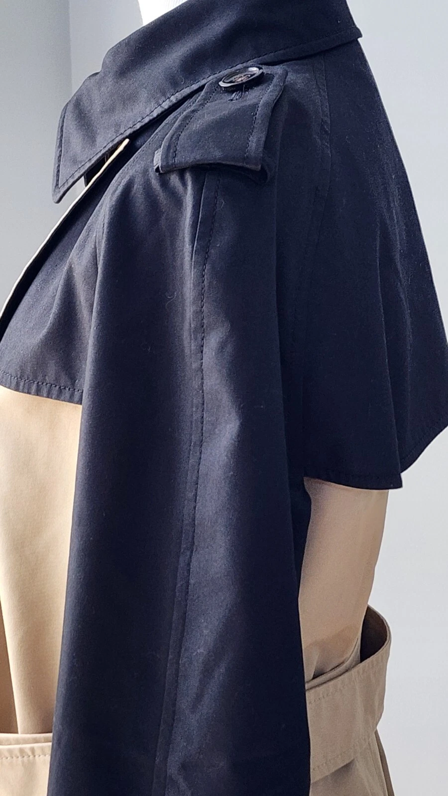 Coach M Colorblock Trench Coat Moderno Doppiopetto Cintura Nero Beige