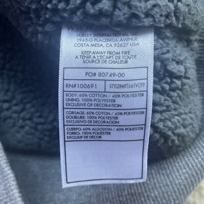 HURLEY Mens L Full Zip Sherpa Fleece Dark Gray Hoodie Jacket Heavy