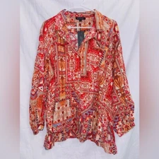 Rachel Zoe NWT Multicolor Paisley Print Long Sleeve Button Up Blouse size small