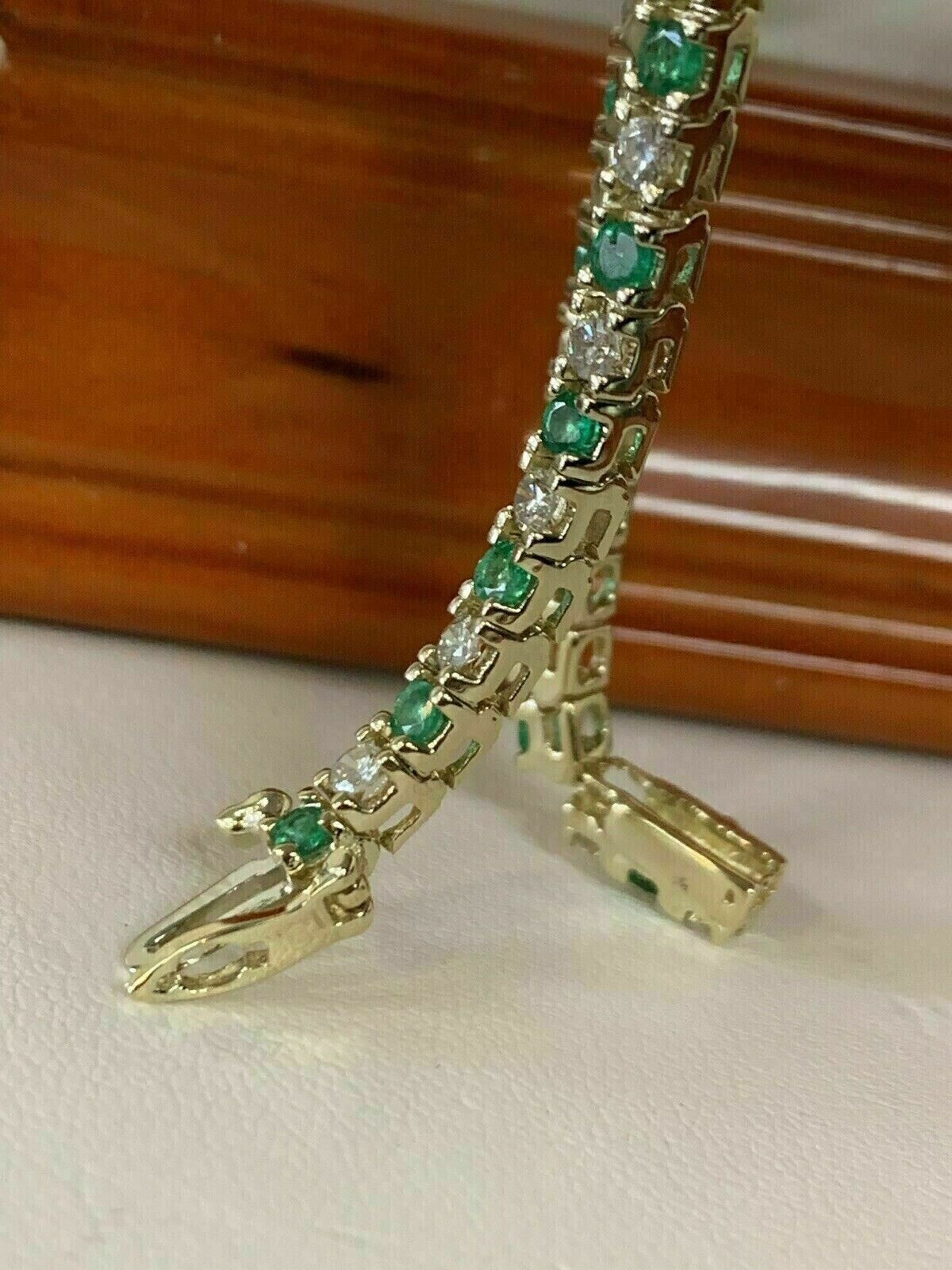 8Ct Round Cut Emerald & Diamond Womens Tennis Bracelet 14k Yellow Gold Plated 7"