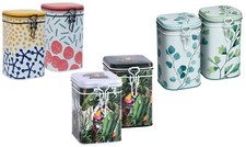 Tea Caddy Tea Box Rectangular Coffee Tin Decorative Tin Motif Tin Selection Set of 2