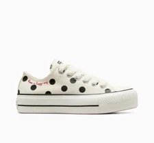 Women Converse Chuck Taylor Lift Platform Shoes White Black Polka Dots A10689C