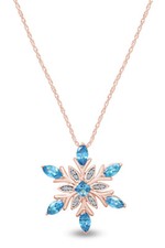 Snowflake Pendant Necklace Sterling Silver Simulated Blue Topaz  Cubic Zirconia