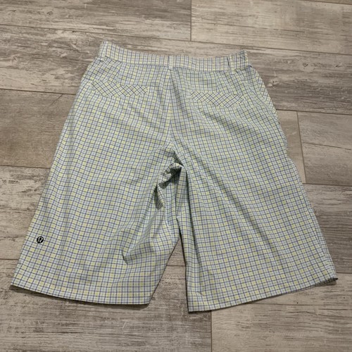LULULEMON Shorts Mens 30 White Check Plaid Chino Casual Pocketed Button Zip Fly - Picture 4 of 8