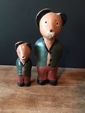 Hand Carved Wooden Hand Painted Folk Art Bears Set of 2 Cottagecore