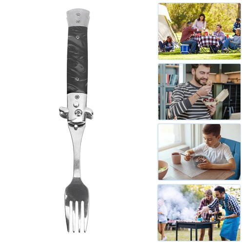 Folding Spring Camping Fork One Button Flick Pocket Size Automatic Spring Fork - Picture 4 of 22