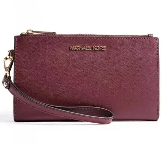 Michael Kors Jet Set Travel Double-Zip Wristlet Burgundy Red  