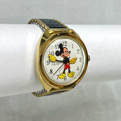 Vintage Timex Mickey Mouse Goldtone Electric Wristwatch Speidel