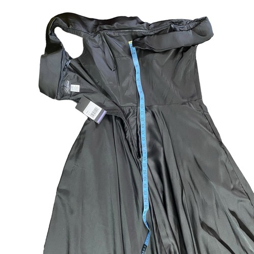 La Femme 28978 Off Shoulder A Line Gown Plus Sz 20 Satin Black Slit Prom NEW - Picture 12 of 13
