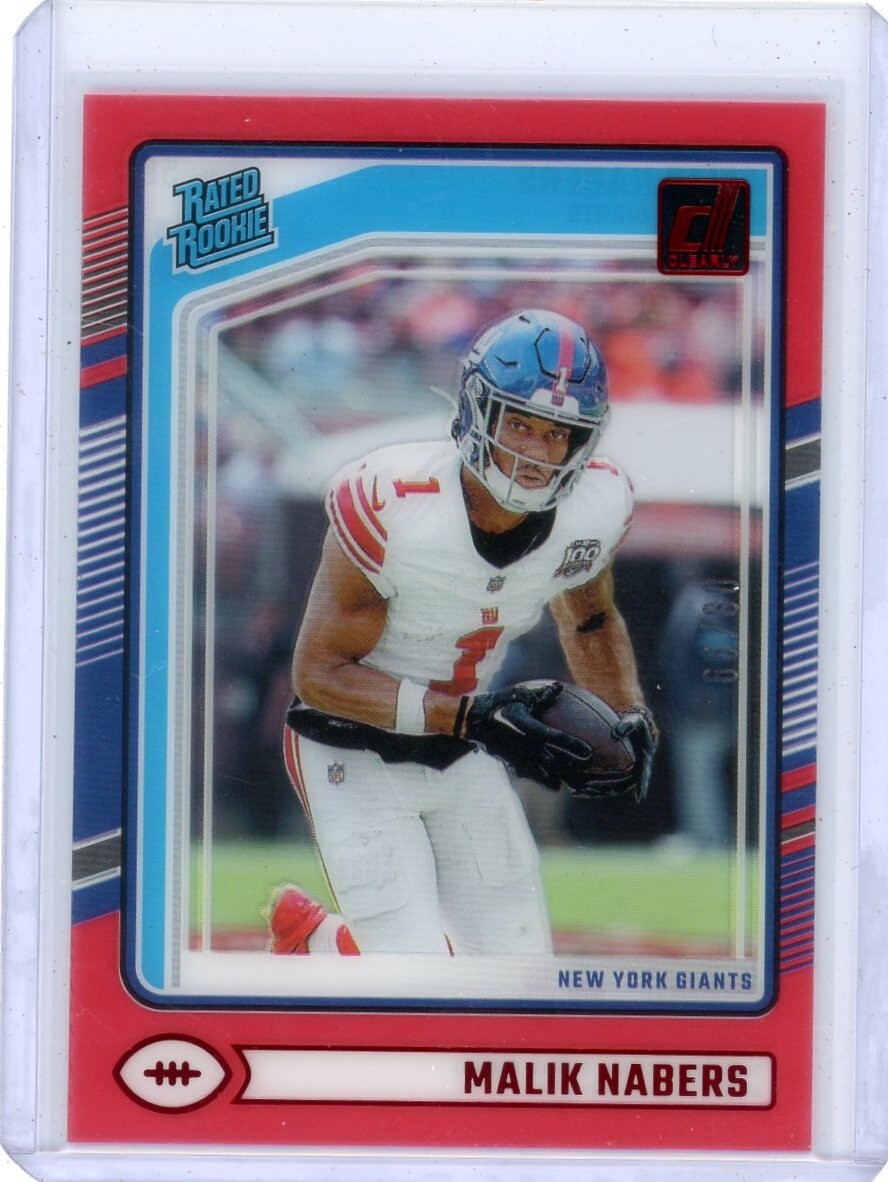 2024 Panini Donruss Clearly Malik Nabers Rated Rookie Red RC SP 9/99 Giants