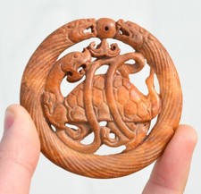 2.8" Old Chinese Jade Carving Fengshui Dragon Tortoise Turtle Amulet Pendant