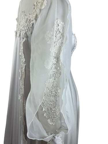 VTG 70s Wedding Bridal Gown Size S White Lace Boho Beach Classic Simple Modest - Picture 12 of 19