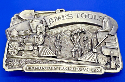 #ad AMES TOOLS Promontory Summit Utah 1869 Pewter Vintage 1982 Siskiyou Belt Buckle $19.33
