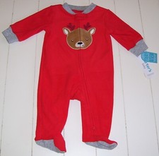 Carter's Baby Red Reindeer Christmas Fleece Footed Sleeper Pajamas 3M