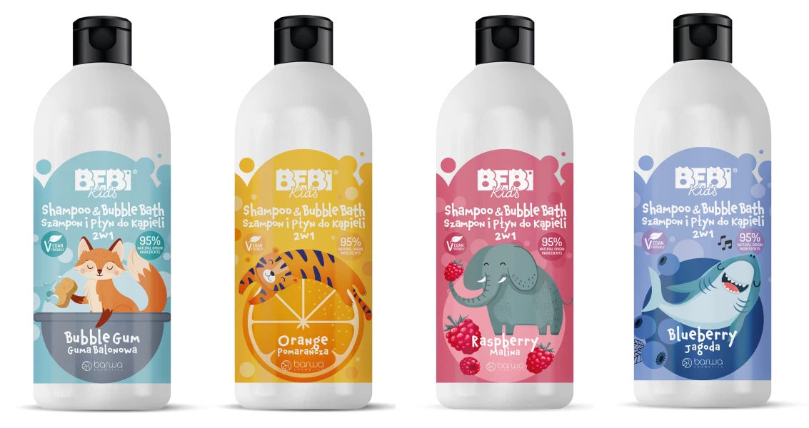 BARWA BEBI® KIDS SHAMPOO & BUBBLE BATH 2IN1 BUBBLE GUM / ORANGE / BLUEBERRY