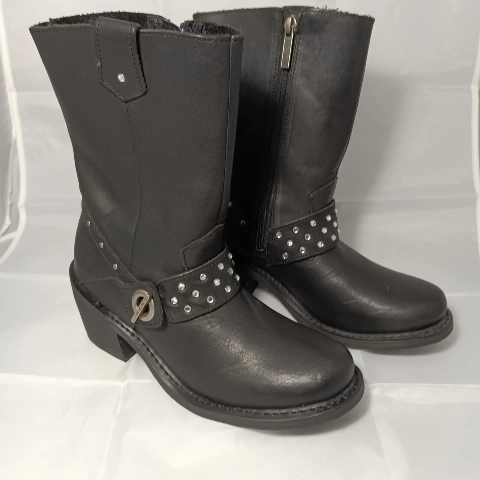 Botas de motociclista Harley Davidson Motorcycles Macie MUJERES de cuero negro con cremallera lateral 7,5 Foto 2 de 4