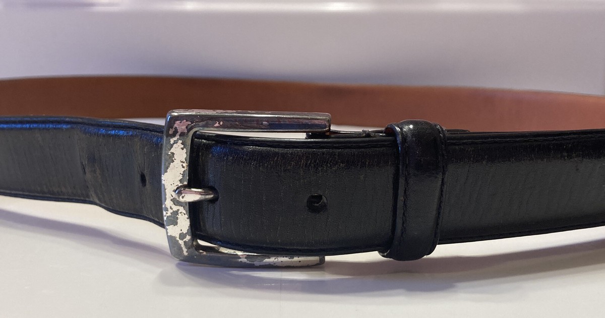 Brooks Brothers 346 Dress Belt Black Leather Silver Tone Buckle