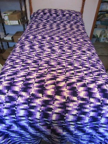Afghan Blanket Purple, Dark Blue, White 108" X 95" With 2 matching pillows