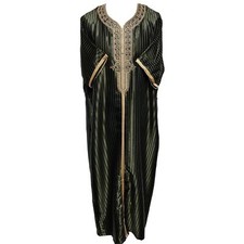 Men Moroccan Polyester Viscose Olive Green Short Sleeves Thobe Jubba Kandora